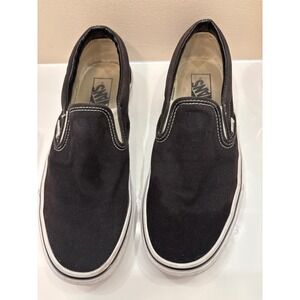 Vans Slip On Shoes Black Canvas Sneakers Casual Skate Shoes Mens 8 Womens 9.5